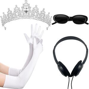 4724 White Tiara Glovess Sunglasses Headphones, Princess